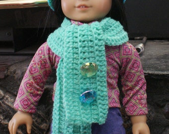 American Girl Doll Crochet Hat and Scarf Green, Blue,Hat & Scarf Crochet Hat for Newborns 18 inch Doll PomPom Hat 18 Inch Doll Clothes