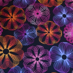 Multi Color Fabric, Black Fabric, Purple Fabric, Swirl Fabric, Pink Fabric, Orange Fabric, Fabric with dots, Sewing Supplies, Blue Fabric image 1