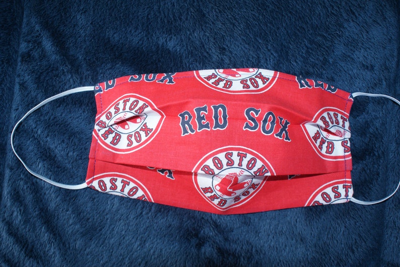 Red Sox Face Mask Fabric Face Mask Nose Wire 100% Cotton Fabric Mask With Elastic Washable Face Mask image 3