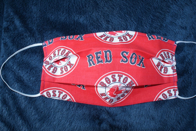 Red Sox Face Mask Fabric Face Mask Nose Wire 100% Cotton Fabric Mask With Elastic Washable Face Mask image 1