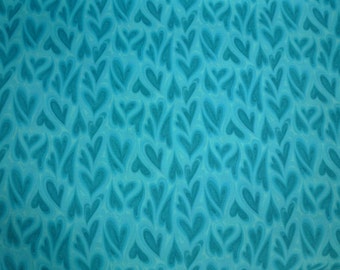Turquoise Fabric, Fabric with Hearts, Fabric with Turquoise waves, Fabric for sewing, Fabric for quilting, Fabric for handbags, Tote Fabric