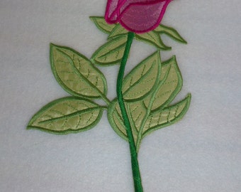 A Dark Pink Rose with gold embroidered Sequin on top of the Flower, Iron On or sew on  Embroidered Patch