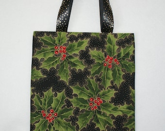 Christmas Gift Bag Holiday Tote Handbag Top Handle Bag Bags & Purse Gift Bags Christmas Holly Berries