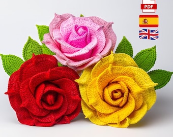 Large Rose Crochet Pattern PDF – Knitted Flowers Step by Step Spanish + English – Tutorial Kaqnin Kasikay