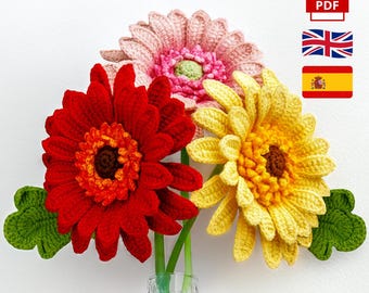Small Gerbera Crochet Pattern PDF Digital Download – Spanish + English