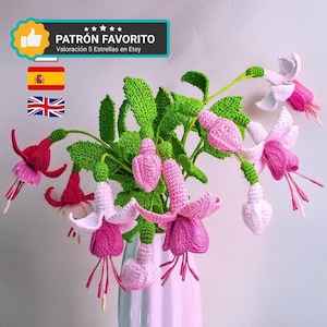 Modèle de crochet de fleur fuchsia 3D (PDF) – Apprendre à tricoter rapidement et facilement (espagnol + anglais) – Kaqnin Kasikay