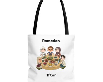 ラマダンのイフタールトートバッグ、家族の夕食のイラスト