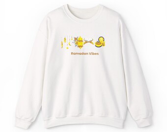 刺繍入りラマダンスウェットシャツ、花柄三日月、ユニセックスコットンブレンド