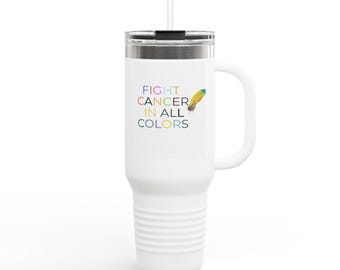 Taza térmica de viaje, 1,18 litros | Concienciación sobre el cáncer | Vaso térmico | Cáncer en todos los colores | Taza personalizada