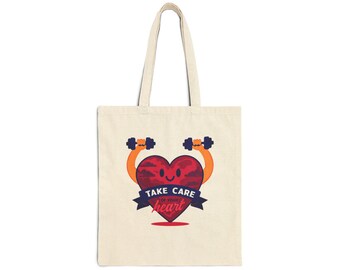 Bolso de lona de algodón | Cuida tu corazón | Regalo para él | Regalo para ella | Bonito bolso de mano |