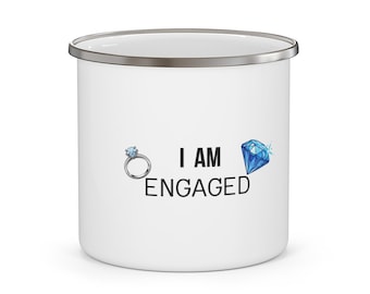 婚約しました エナメルマグカップ | 花嫁の人生マグカップ | 名入れギフト | 彼氏または彼女へのギフト | ブライダルシャワーギフト | 結婚祝い | ブライダルマグカップ