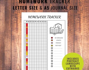 Huiswerktracker - studentenagenda - huiswerk bijhouden - AFDRUKBARE dagboekpagina - studentendagboek - studentenplannerpagina - opdrachtentracker