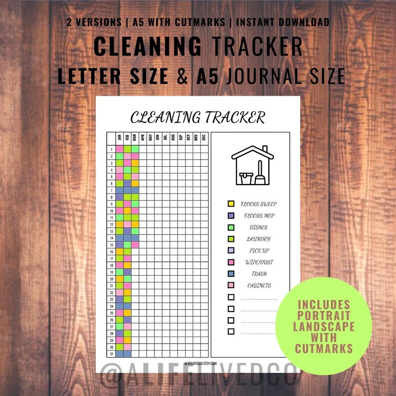 Cleaning Tracker - PRINTABLE Journal Page - Chores List - Cleaning to ...