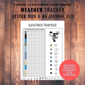 Weather Tracker -Yearly Weather Tracker - Track Weather - Weather Log - Journal Template -  PRINTABLE Journal Page - Planner Page