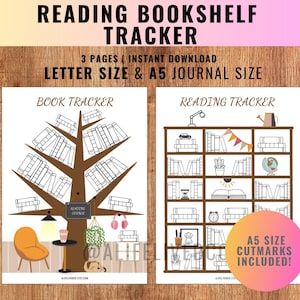 Bookshelf Reading Log- Book reading challenge - Book Review - READING Journal Pages-Printable Bundle-2025 Bullet Journal- BUJO Templates -A5
