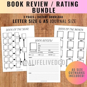 Book Review - Book of the year- READING Journal Pages-Printable Bundle-2025 Bullet Journal- BUJO Templates-A5/Letter/PDF-Reading Log-Tracker