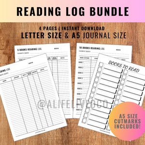 Reading Log-Book Review -Book of the year- READING Journal Pages-Printable Bundle-2025 Bullet Journal- BUJO Templates-A5/Letter/PDF-Tracker