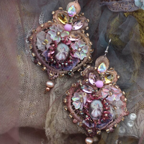 Spring petals earrings- bold lightweight romantic bohemian earrings, hand beaded