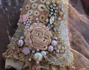 FleursBoheme boho chic cuff  "Boudoir & lace" antique laces  embroidered wrist wrap,  bohemian romantic