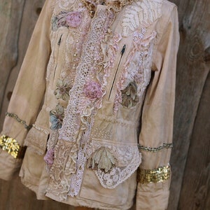 FleursBoheme artsy boho jacket Vintage collage hand dyed romantic altered couture, whimsy reworked jacket, gypsy romantic, embroidered image 1