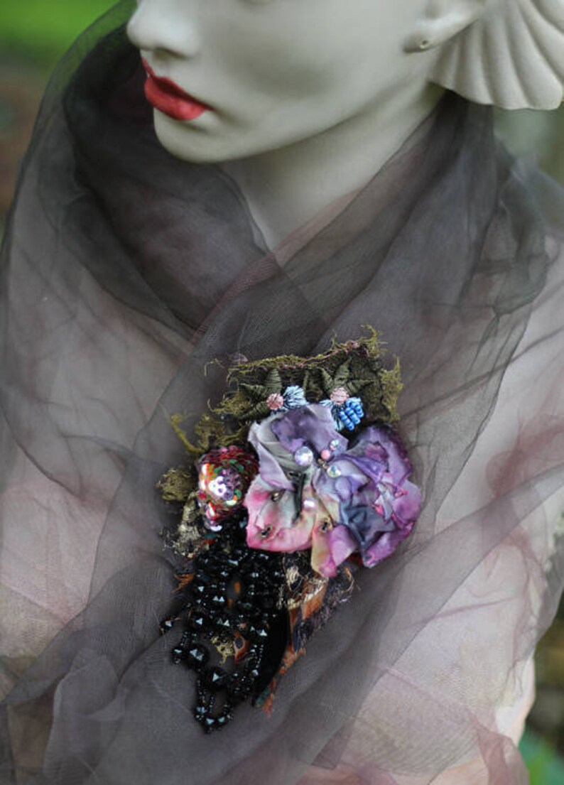 Purple petals brooch bold ornate brooch antique lace Etsy