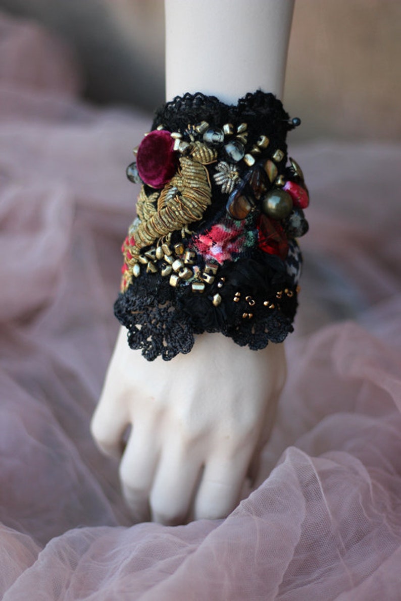 tribal inspired boho chic wrist wrap with antique lace and image 0