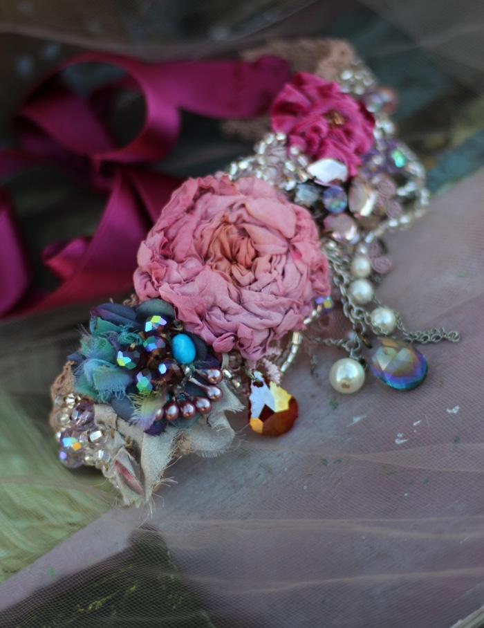 boho romantic  embroidered hand beaded choker/headband, ornate embroidered and beaded choker/headband with vintage and antique textiles