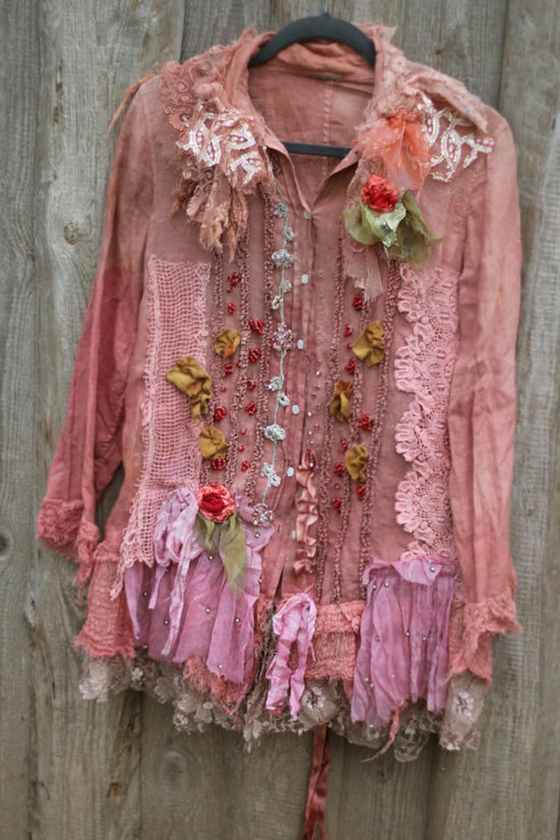 Roses and berries jacket ornate boho jacket linen Etsy