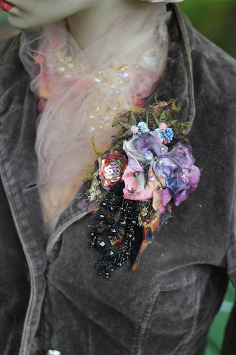 Purple petals brooch bold ornate brooch antique lace Etsy