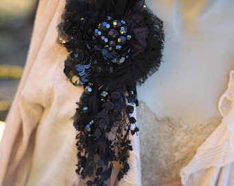 vintage/antique lace opulent brooch/corsage "Victorian posy" embroidered beaded details, old cotton laces