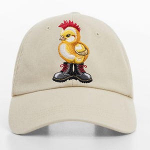 Cool Chick Embroidery File Yellow Baby Chicken with Red Mohawk and Boots Funny Digital Stitch Design for Jacket Tote Hoodie