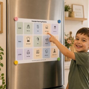 Routine visuelle pour l'autisme et le TDAH | Tableau de routine matinale (Modèle Canva modifiable)