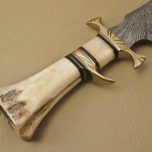 Handmade Damascus Steel Bowie Knife – Custom Hunting Knife with Camel Bone Handle | Outdoor Survival Knife | Gift for Him