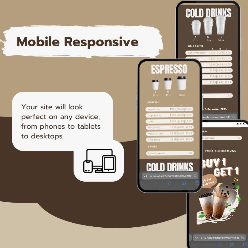 Cafe QR Menu Template, Canva Menu Design, Digital Cafe Menu, Editable ...