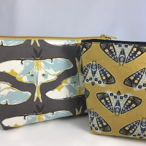 Luna Moth on grey, Lined Gussetted Zipper Bag, ready to ship, hand sewn