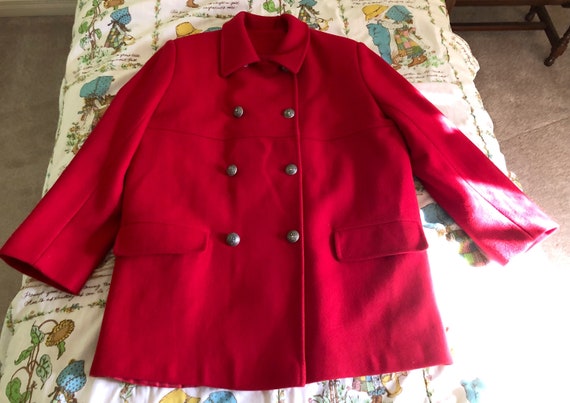 Vintage 1980s Red wool car coat Beechers Brook li… - image 3