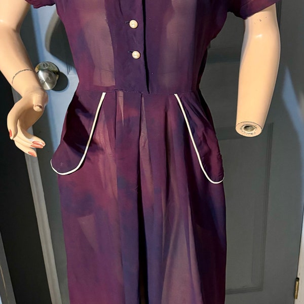 Vintage 1940s purple see through tie dye dress bust 34” as is