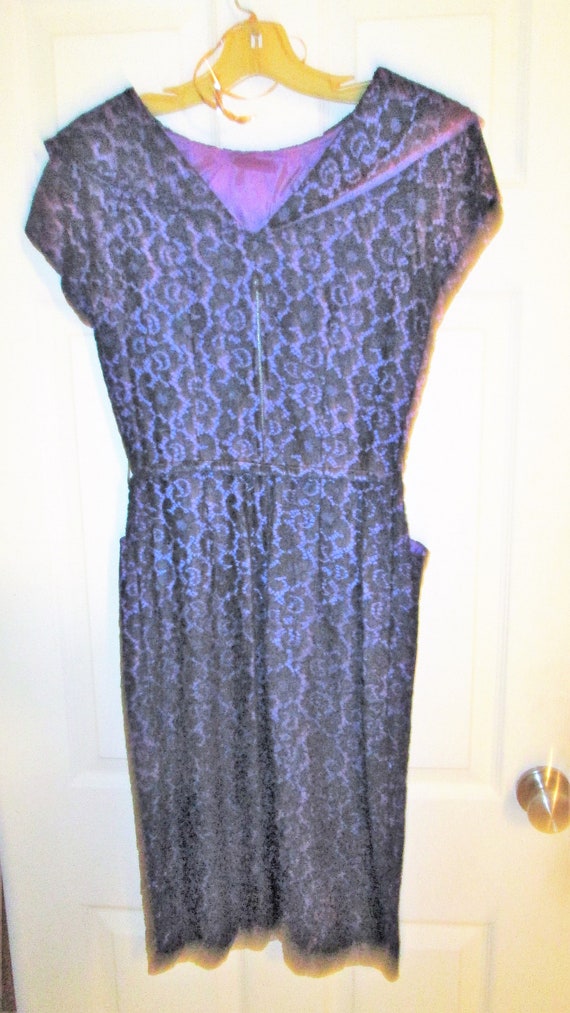 Vintage 1950s Custom Made Black Lace/Purple Wiggl… - image 3