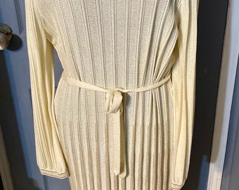 Vtg Glam maxi Versailles knit dress long sleeved gold/ cream bust 34” party