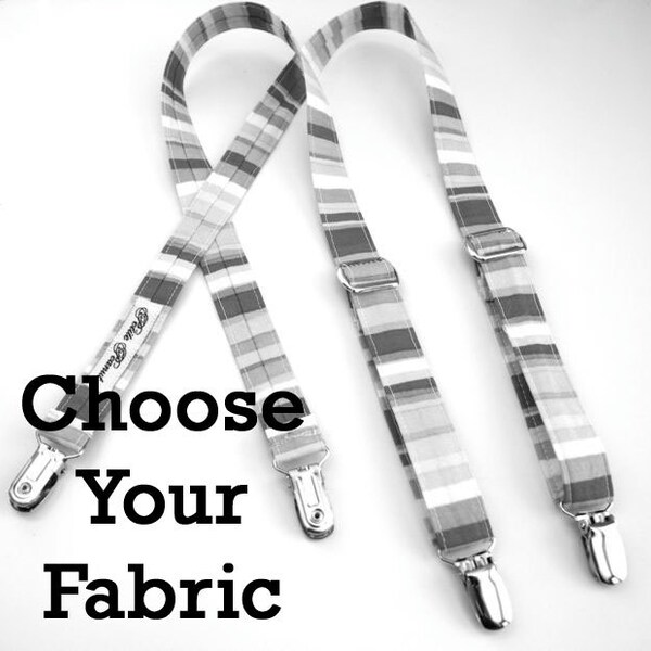 Little Guy Adjustable SUSPENDERS  - You pick the fabric  - (All Sizes) - Baby Boy Toddler - Custom Order - Wedding - Photo Prop