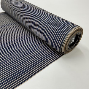 M90 Un-used Polyester Kimono Bolt (Komon Tanmono) : Length12m Navy Beige / Full of Stripe by printing