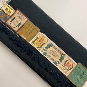 S292 Un-used Silk Kimono Bolt (Tanmono) : 21m Long Dark Navy Mawata Yuki Tsumugi Plain by  Hand Weaving Kasuri