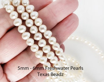 Freshwater Pearls 5mm - 6mm Loose Pearls White Potato Pearl Off Round Real Pearl Beads