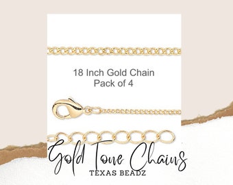 Yellow Gold Chain Necklace 18 Inches w Extender Pack of 4 Curb Chain Lobster Clasp