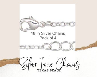 18 in Silver Chain Necklace w Extender Pack of 4 Cable Chain Lobster Clasp