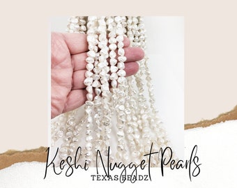 Keshi Pearls White Freshwater Pearls Nugget Beads 7mm x 9mm Loose Pearl Beads KP228