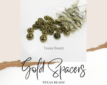 Gold Spacer Beads  20pc| 11mm x 5mm Rondelle Antique Brass Spacer Beads Dot Saturn Pattern