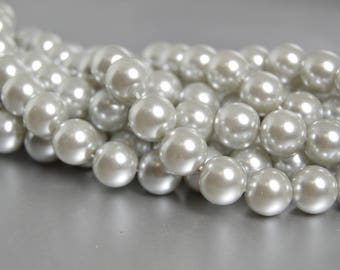 Silver Pearls in 12mm Jumbo Gray Glass Pearls Loose Pearl Beads