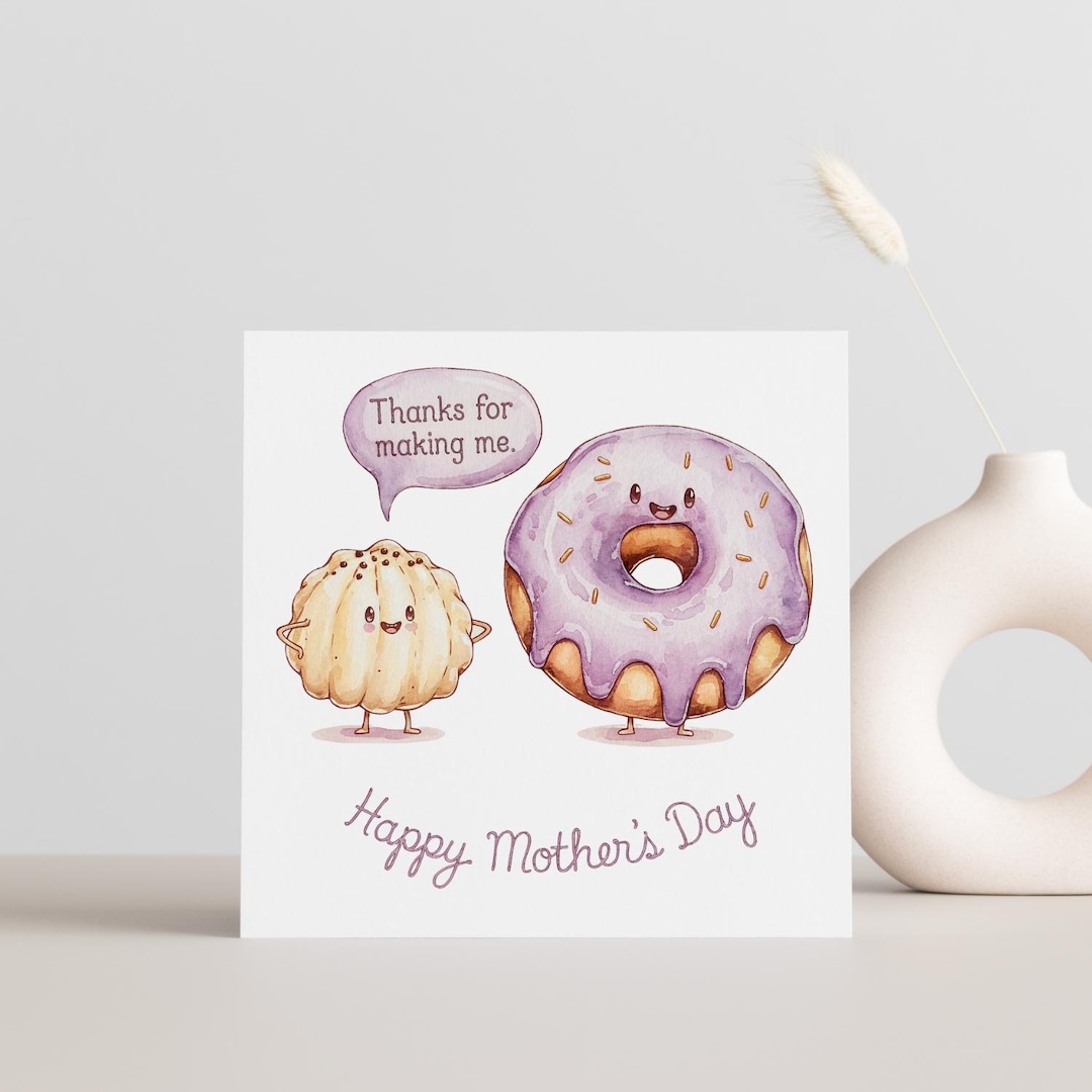 Happy Birthday Mom Printable Card Funny Donut Digital Download for