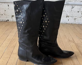 Black Leather Boots with studded details